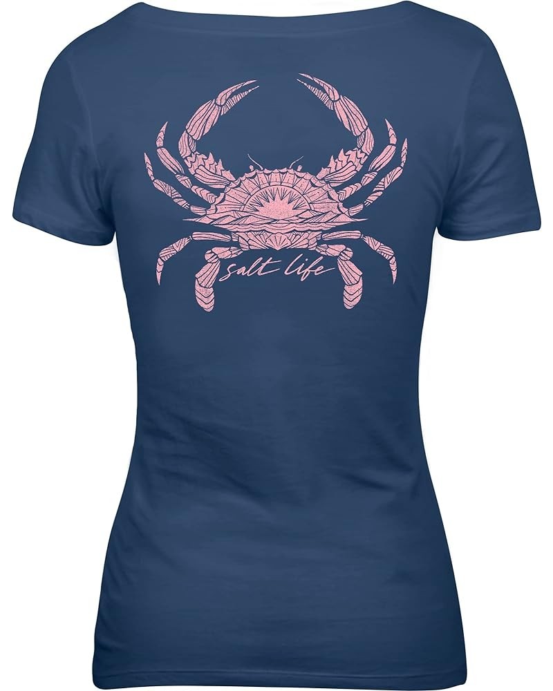 Women's Tribal Crab Short Sleeve Fitted Tee Washed Navy $14.04 T-Shirts