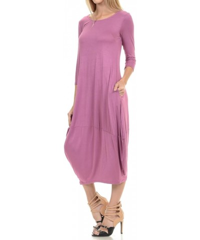 Women's Cocoon Midi Dress with Pocket Mauve $19.94 Dresses