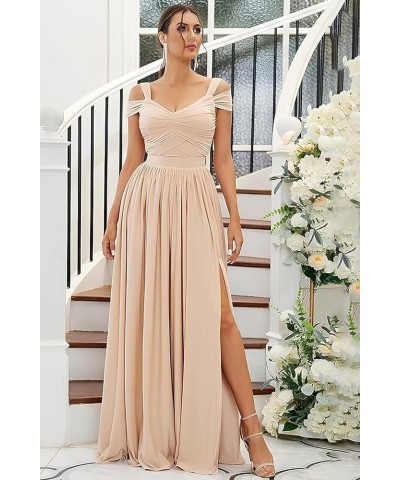 Women's Off The Shoulder Bridesmaid Dresses Long with Slit 2024 Pleated Chiffon Formal Party Dresses BF47 Silver $29.89 Dresses