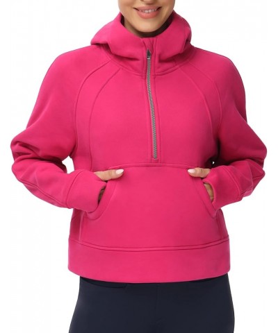 Womens' Hoodies Half Zip Long Sleeve Fleece Crop Pullover Sweatshirts with Pockets Thumb Hole Bright Pink $18.89 Activewear