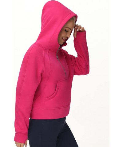 Womens' Hoodies Half Zip Long Sleeve Fleece Crop Pullover Sweatshirts with Pockets Thumb Hole Bright Pink $18.89 Activewear