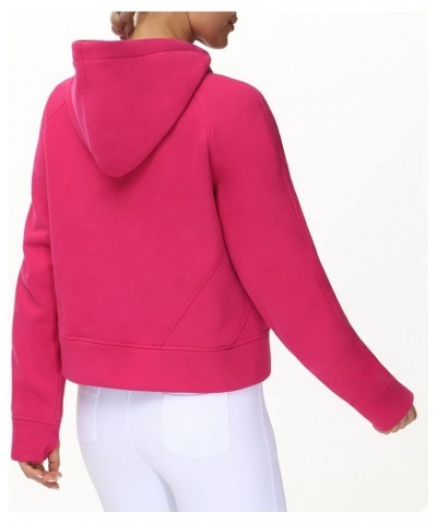 Womens' Hoodies Half Zip Long Sleeve Fleece Crop Pullover Sweatshirts with Pockets Thumb Hole Bright Pink $18.89 Activewear