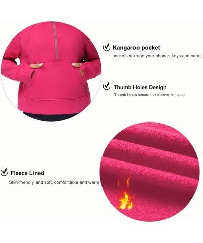 Womens' Hoodies Half Zip Long Sleeve Fleece Crop Pullover Sweatshirts with Pockets Thumb Hole Bright Pink $18.89 Activewear