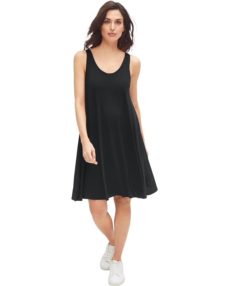 Women's Plus Size Crossover Back Tank Dress Black $23.32 Dresses