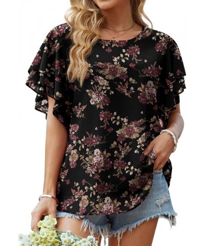 Summer Tops for Women Dressy Casual Flowy Chiffon Blouse Double Ruffle Short Sleeve 2022 A07-jasmine Black $13.24 Blouses