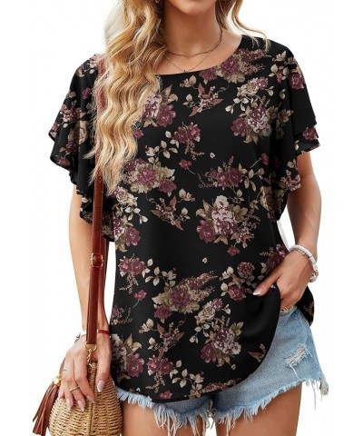 Summer Tops for Women Dressy Casual Flowy Chiffon Blouse Double Ruffle Short Sleeve 2022 A07-jasmine Black $13.24 Blouses