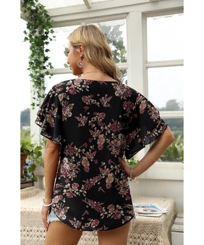 Summer Tops for Women Dressy Casual Flowy Chiffon Blouse Double Ruffle Short Sleeve 2022 A07-jasmine Black $13.24 Blouses