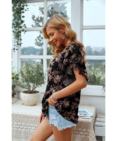 Summer Tops for Women Dressy Casual Flowy Chiffon Blouse Double Ruffle Short Sleeve 2022 A07-jasmine Black $13.24 Blouses