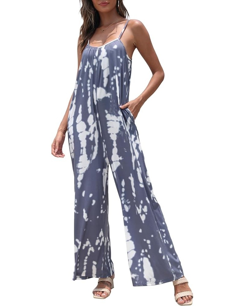 Women's Loose V Neck Sleeveless Jumpsuits Adjustable Spaghetti Strap Romper Casual Wide Legs Pants with Pockets B-blue $9.69 ...