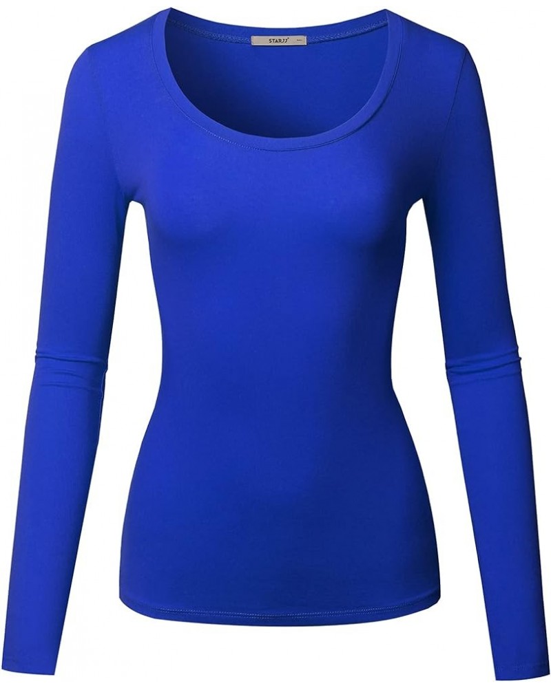 Womens Basic Active Strethcy Cotton Slim Fit V-Neck & Scoop Neck Long Sleeve T-Shirt Top (S-2XL) Jtl002_royalblue $10.91 Acti...