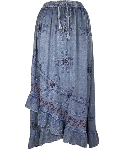 Women's Bohemian Western High Waist Boho Vintage Drawstring Embroidered Flared Ruffle Long Maxi Skirt Lilac C $29.38 Skirts