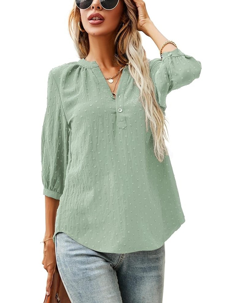 Women's Casual 3/4 Sleeve Henley V-Neck Button Up Pleated Back Blouses Swiss Dot Blouse Tops T-Shirts S-XXL Mint Green $16.66...