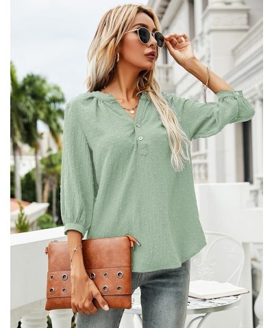 Women's Casual 3/4 Sleeve Henley V-Neck Button Up Pleated Back Blouses Swiss Dot Blouse Tops T-Shirts S-XXL Mint Green $16.66...