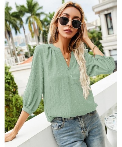 Women's Casual 3/4 Sleeve Henley V-Neck Button Up Pleated Back Blouses Swiss Dot Blouse Tops T-Shirts S-XXL Mint Green $16.66...