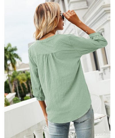 Women's Casual 3/4 Sleeve Henley V-Neck Button Up Pleated Back Blouses Swiss Dot Blouse Tops T-Shirts S-XXL Mint Green $16.66...