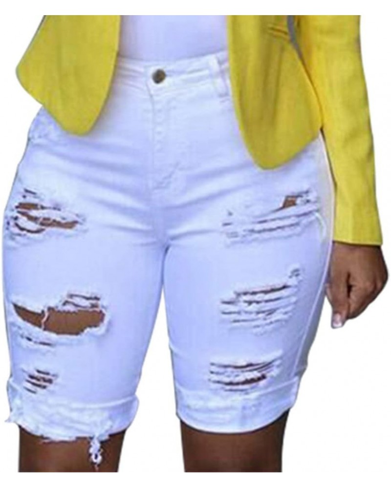 Bermuda Shorts for Women Knee Length Biker Denim Shorts Distressed Stretchy Curvy Ripped Jeans Shorts Plus Size White $10.03 ...