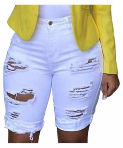 Bermuda Shorts for Women Knee Length Biker Denim Shorts Distressed Stretchy Curvy Ripped Jeans Shorts Plus Size White $10.03 ...