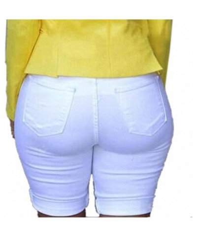 Bermuda Shorts for Women Knee Length Biker Denim Shorts Distressed Stretchy Curvy Ripped Jeans Shorts Plus Size White $10.03 ...