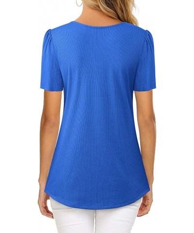 Women's Short Sleeve Tops Square Neck Shirts for Women Buttons Side Tulip Hem T-Shirts Klein Blue $16.81 Tops