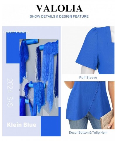 Women's Short Sleeve Tops Square Neck Shirts for Women Buttons Side Tulip Hem T-Shirts Klein Blue $16.81 Tops