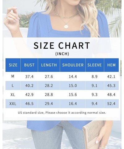 Women's Short Sleeve Tops Square Neck Shirts for Women Buttons Side Tulip Hem T-Shirts Klein Blue $16.81 Tops