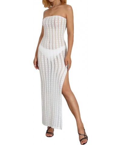 Women Sexy Knitted Maxi Dress Crochet See Through Bodycon Maxi Dress Swimsuit Cover up Dress Beach Swimwear White-a $15.95 Dr...