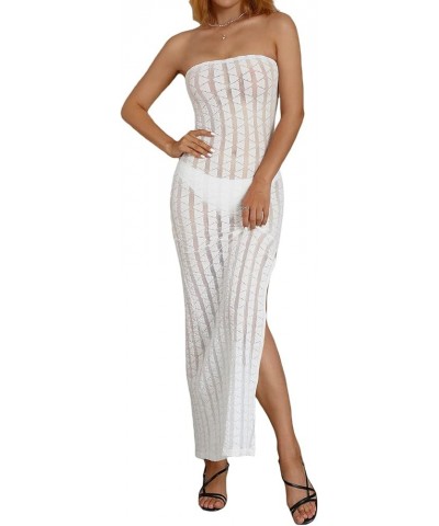 Women Sexy Knitted Maxi Dress Crochet See Through Bodycon Maxi Dress Swimsuit Cover up Dress Beach Swimwear White-a $15.95 Dr...