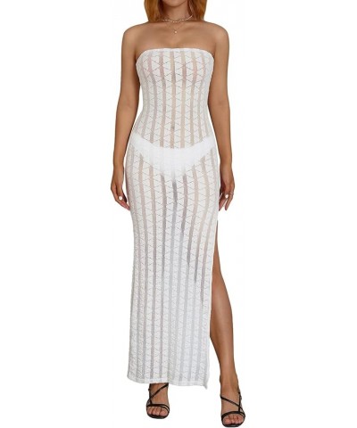 Women Sexy Knitted Maxi Dress Crochet See Through Bodycon Maxi Dress Swimsuit Cover up Dress Beach Swimwear White-a $15.95 Dr...