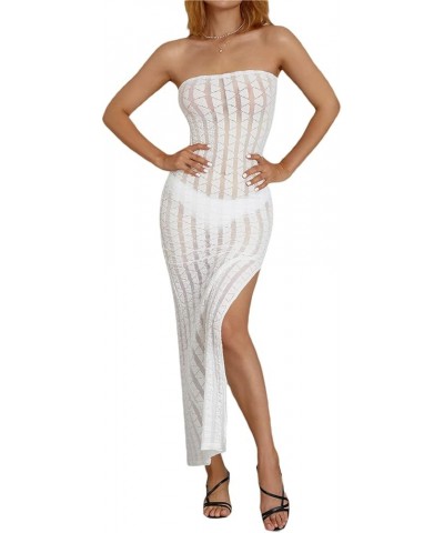 Women Sexy Knitted Maxi Dress Crochet See Through Bodycon Maxi Dress Swimsuit Cover up Dress Beach Swimwear White-a $15.95 Dr...