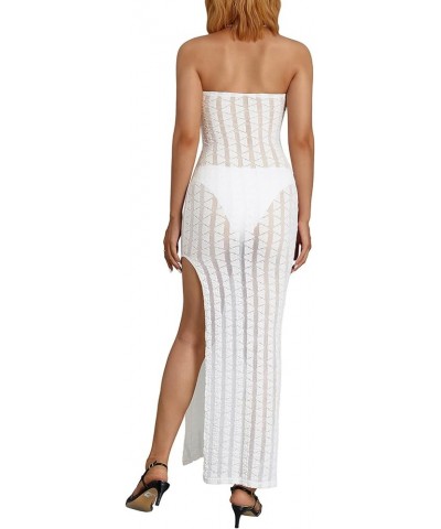 Women Sexy Knitted Maxi Dress Crochet See Through Bodycon Maxi Dress Swimsuit Cover up Dress Beach Swimwear White-a $15.95 Dr...