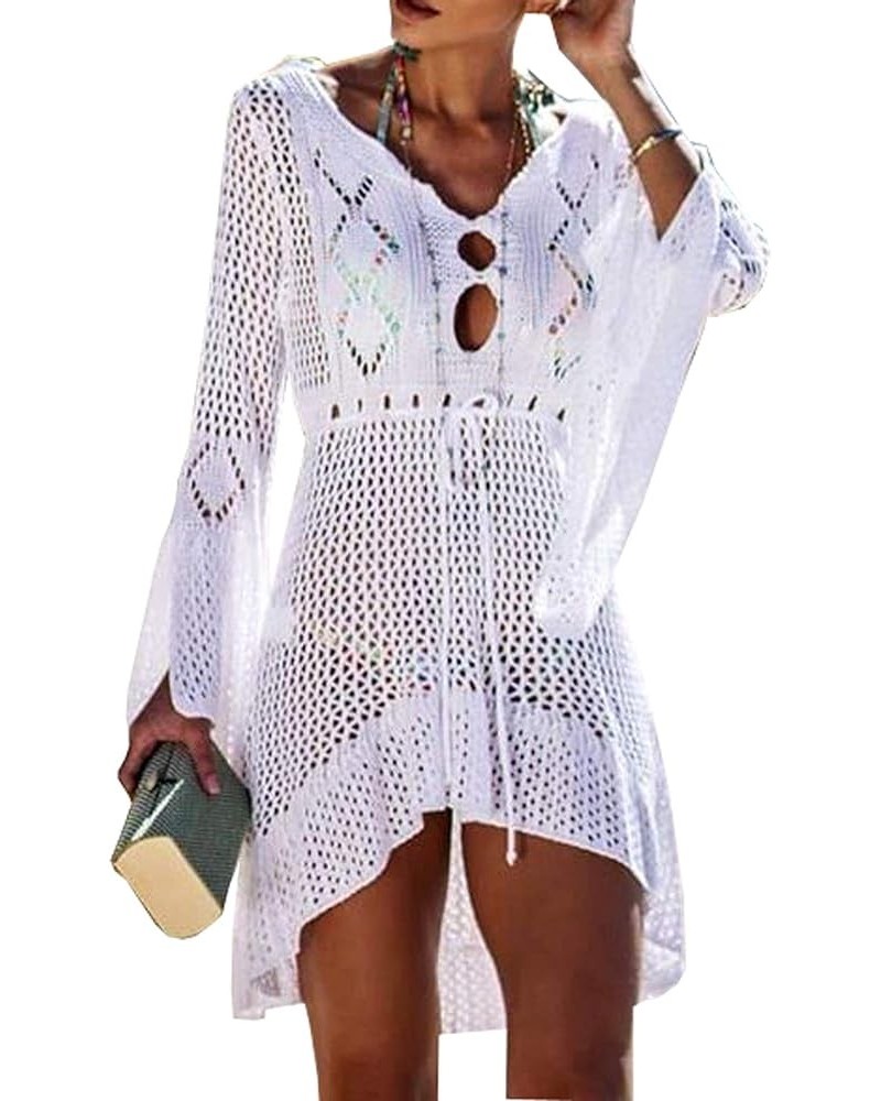 Beach Tops Sexy Perspective Cover Dresses Bikini Cover-ups Net Coverups Hollow Out White $14.49 Swimsuits