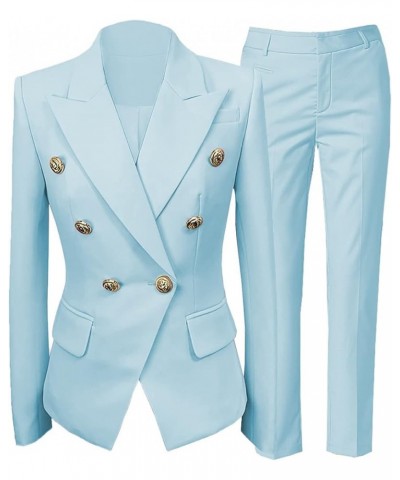 Womens Formal Blazer Two Piece Business Peak Lapel Solid Blazer Pant Suit Set for Work Professional Light Blue $33.95 Suits