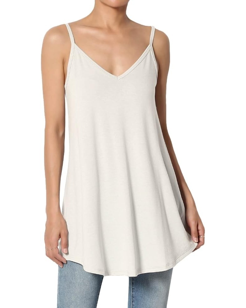 Women's Scoop V Neck Stretch Draped Jersey Flared Camisole Tunic Top Sand Beige $9.50 Tanks