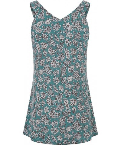 Womens Summer Casual Sleeveless Tank Tops Floral Printed V Neck Pleated Loose Fit Flowy Casual Tunics Blouses Lightgreen Medi...