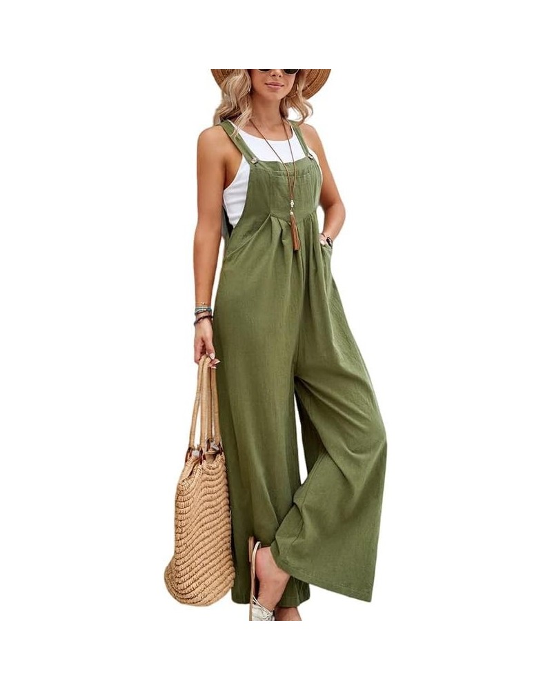 Women's Loose Baggy Wide Leg Jumpsuits Summer Casual Cotton Long Bib Pants Rompers Overalls with Pockets Style2 Green 3 $12.3...