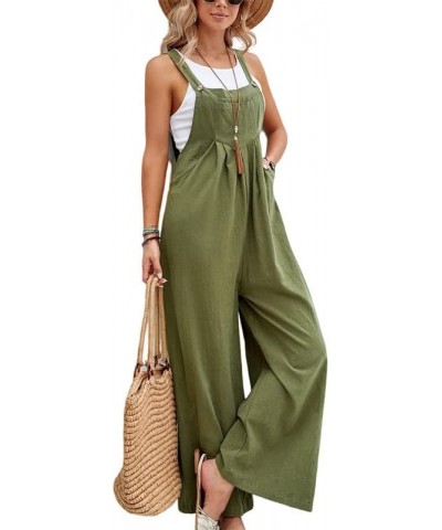 Women's Loose Baggy Wide Leg Jumpsuits Summer Casual Cotton Long Bib Pants Rompers Overalls with Pockets Style2 Green 3 $12.3...