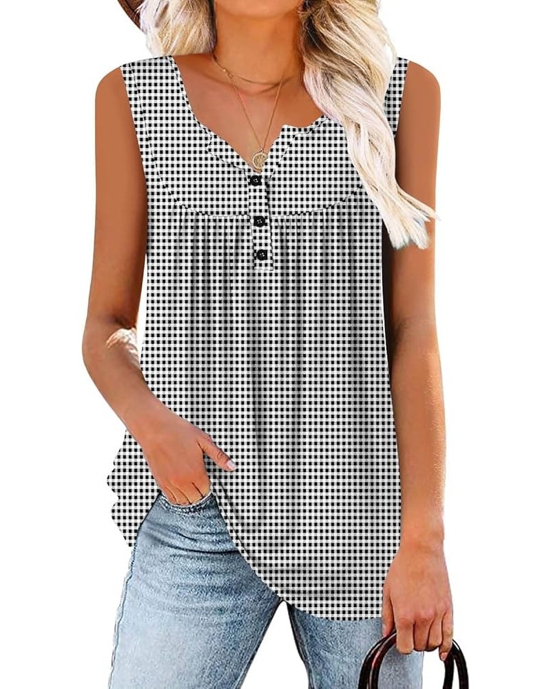 Womens Sleeveless Tunics Henley Shirts V-Neck Button Down Blouse Tank Tops Casual Pleated Basic 2-smallplaid $12.00 Tanks