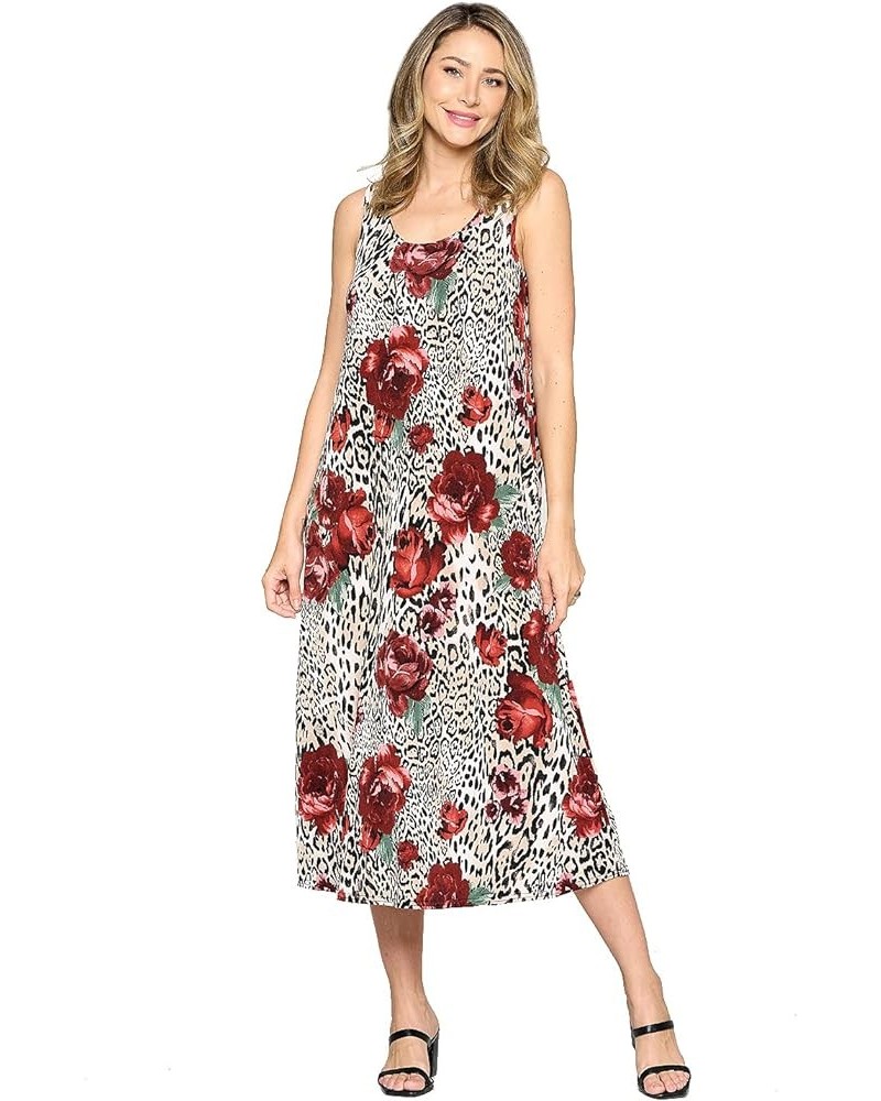 Women's Tank Long Dress – Plus Size Sleeveless Scoop Neck Casual Swing Flowy Print T Shirt One Piece W307 Burgundy $21.72 Dre...