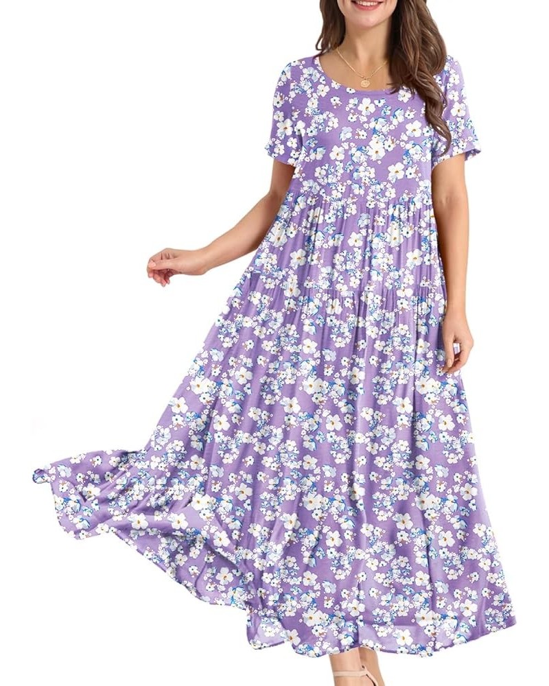 Women Casual Loose Bohemian Floral Dress with Pockets Short Sleeve Long Maxi Summer Beach Swing Dresses EJF As Picture345 $17...