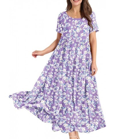 Women Casual Loose Bohemian Floral Dress with Pockets Short Sleeve Long Maxi Summer Beach Swing Dresses EJF As Picture345 $17...