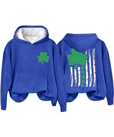 Women's St. Patrick's Day Hoodies Sweatshirt American Flag Shamrock Graphic Casual Tops Clover Long Sleeve Pullover C3-blue $...