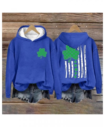 Women's St. Patrick's Day Hoodies Sweatshirt American Flag Shamrock Graphic Casual Tops Clover Long Sleeve Pullover C3-blue $...