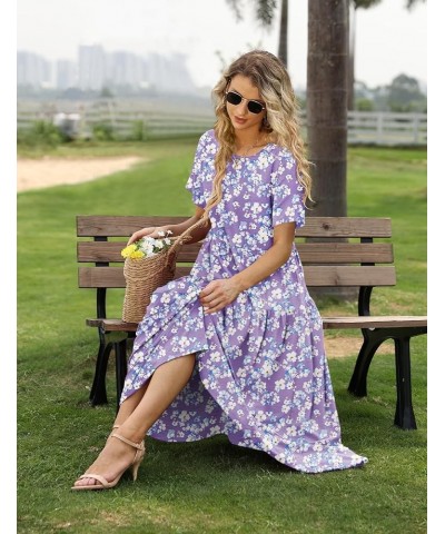 Women Casual Loose Bohemian Floral Dress with Pockets Short Sleeve Long Maxi Summer Beach Swing Dresses EJF As Picture345 $17...