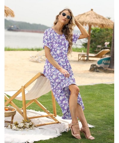 Women Casual Loose Bohemian Floral Dress with Pockets Short Sleeve Long Maxi Summer Beach Swing Dresses EJF As Picture345 $17...