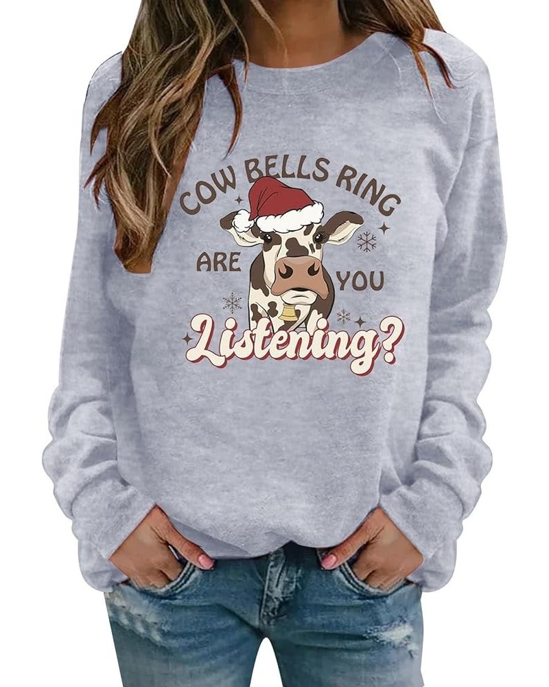 Womens Gifts for Christmas Cow Print Sweatshirts Cute Animals Graphic Pullover Tops Funny Xmas Long Sleeve Shirts B01-grey $8...