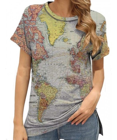 Store Women's T-Shirts Crew Neck Retro Blouses World Map Pattern Tee Shirts Boyfriend Summer Short Sleeve Tops Gary $12.18 T-...