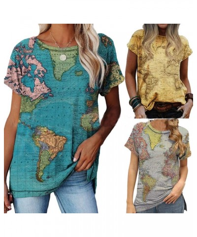 Store Women's T-Shirts Crew Neck Retro Blouses World Map Pattern Tee Shirts Boyfriend Summer Short Sleeve Tops Gary $12.18 T-...