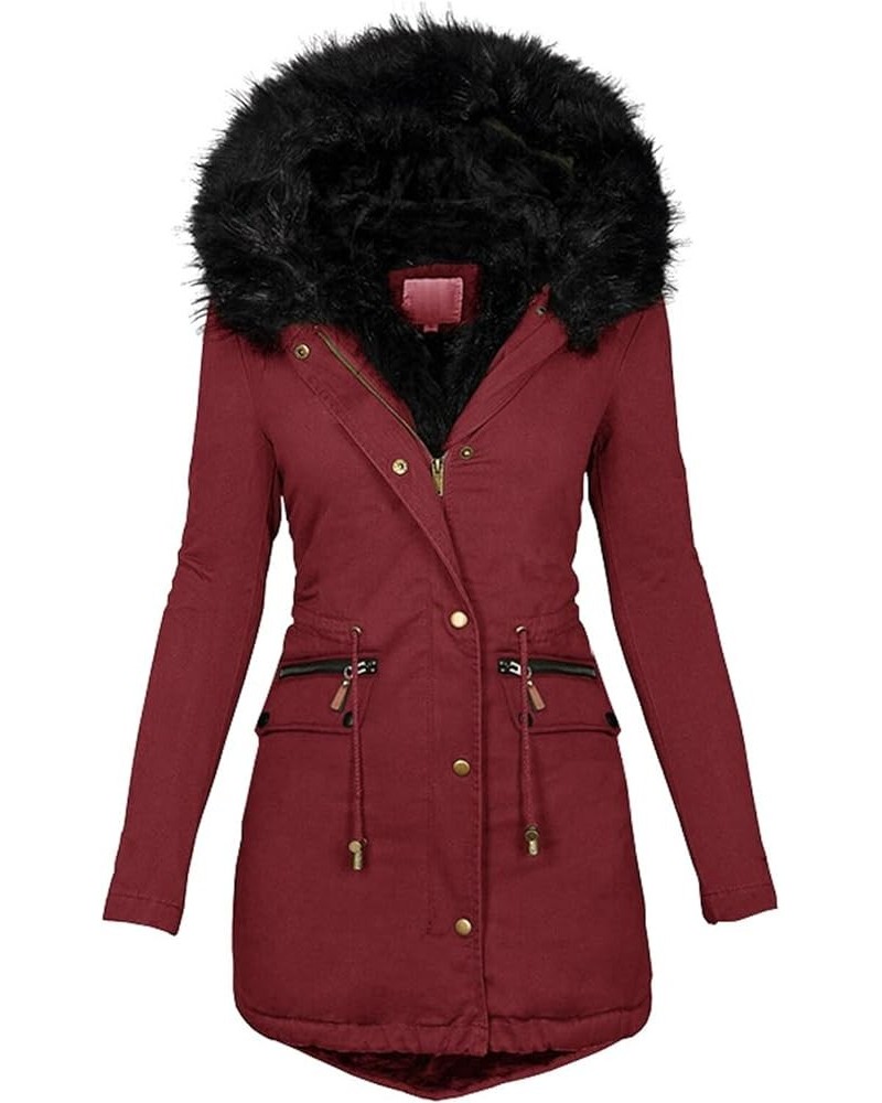 Women's Winter Coats Long Thicken Fleece Lined Parka Jacket with Faux Fur Trim Hood Quilted Puffer Coat Windproof Ski Jacket ...