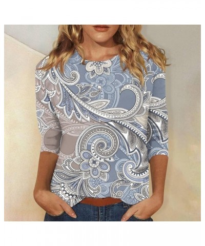 Spring Tops Womens 2024, Womens Tops 3/4 Sleeve Crewneck Cute Shirts Casual Print Trendy Tops Summer T Shirt 5-blue $8.58 T-S...