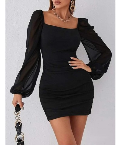 Women’s Sexy Mesh Puff Long Sleeve Plunge V Neck Backless Ruched Mesh Bodycon Mini Party Cocktail Dress Black 1 $18.13 Dresses